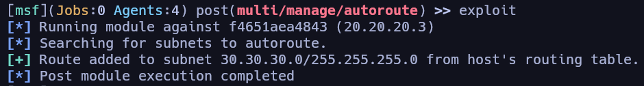 Pivoting hacia la subred 30.30.30.0/24 con metasploit