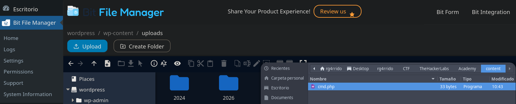 Abusando de subida de archivos con plugin *File Manager*